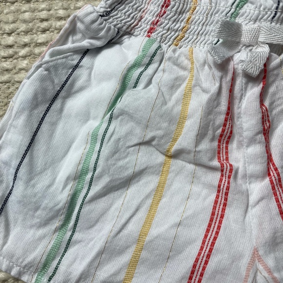 Janie And Jack Elastic Waist White Colorful Stripe Gold Thread Linen Shorts - Picture 3 of 7